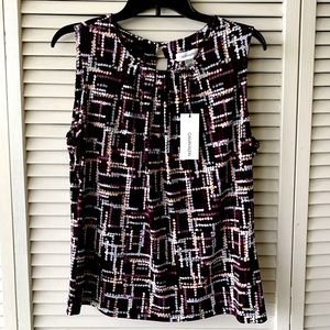Calvin Klein Sleeveless Pleat Neck Top -Multicolor